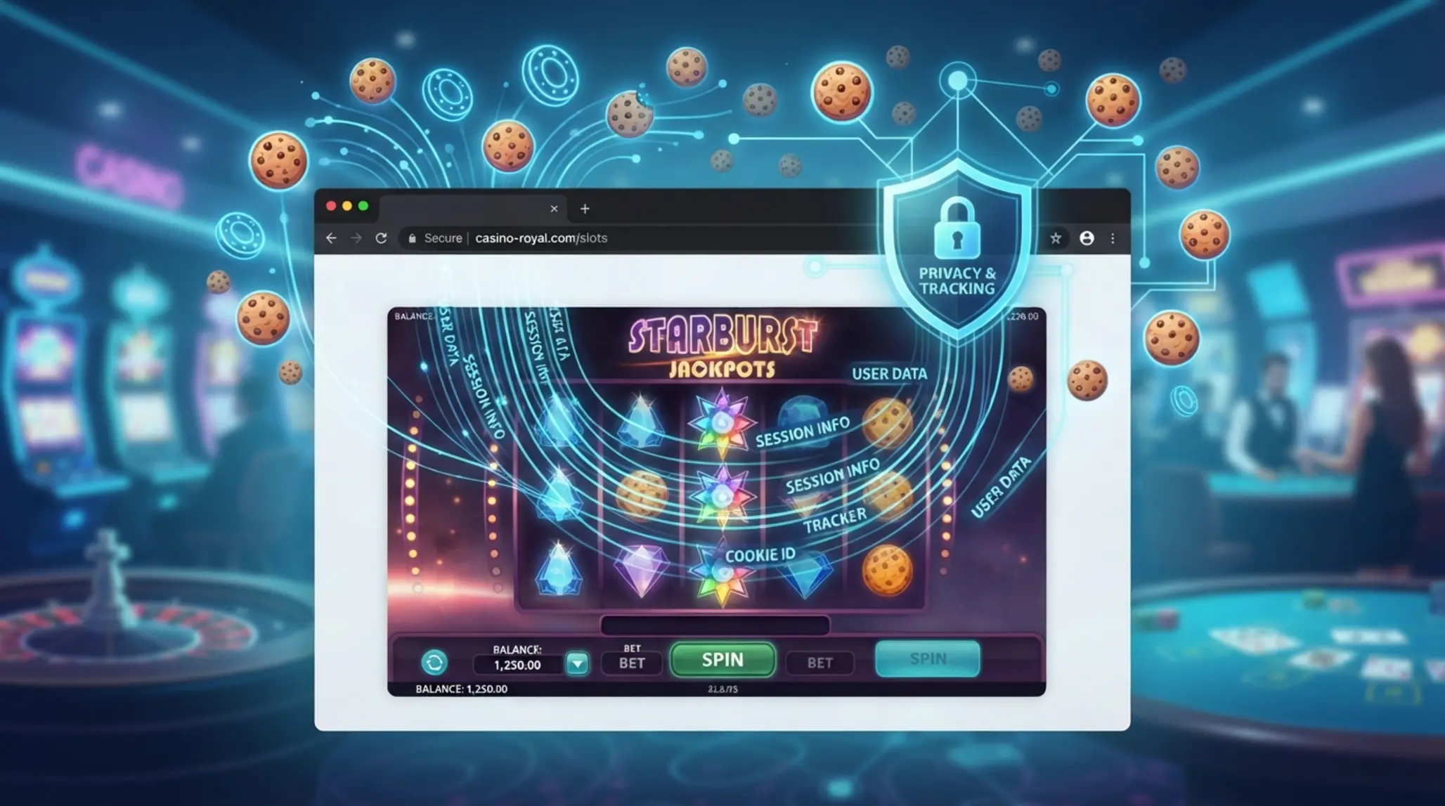Cookie-k és technikai adatok illusztráció böngészőablakkal