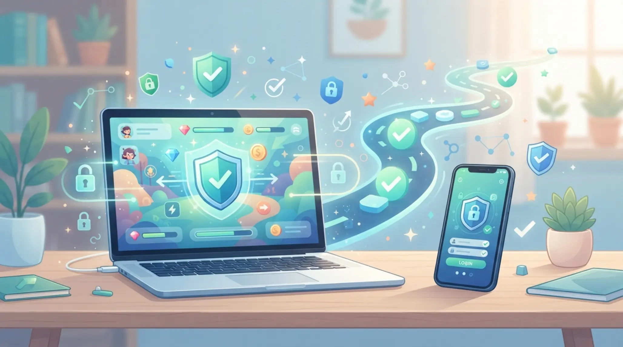 Biztonságos online játék témájú semleges banner