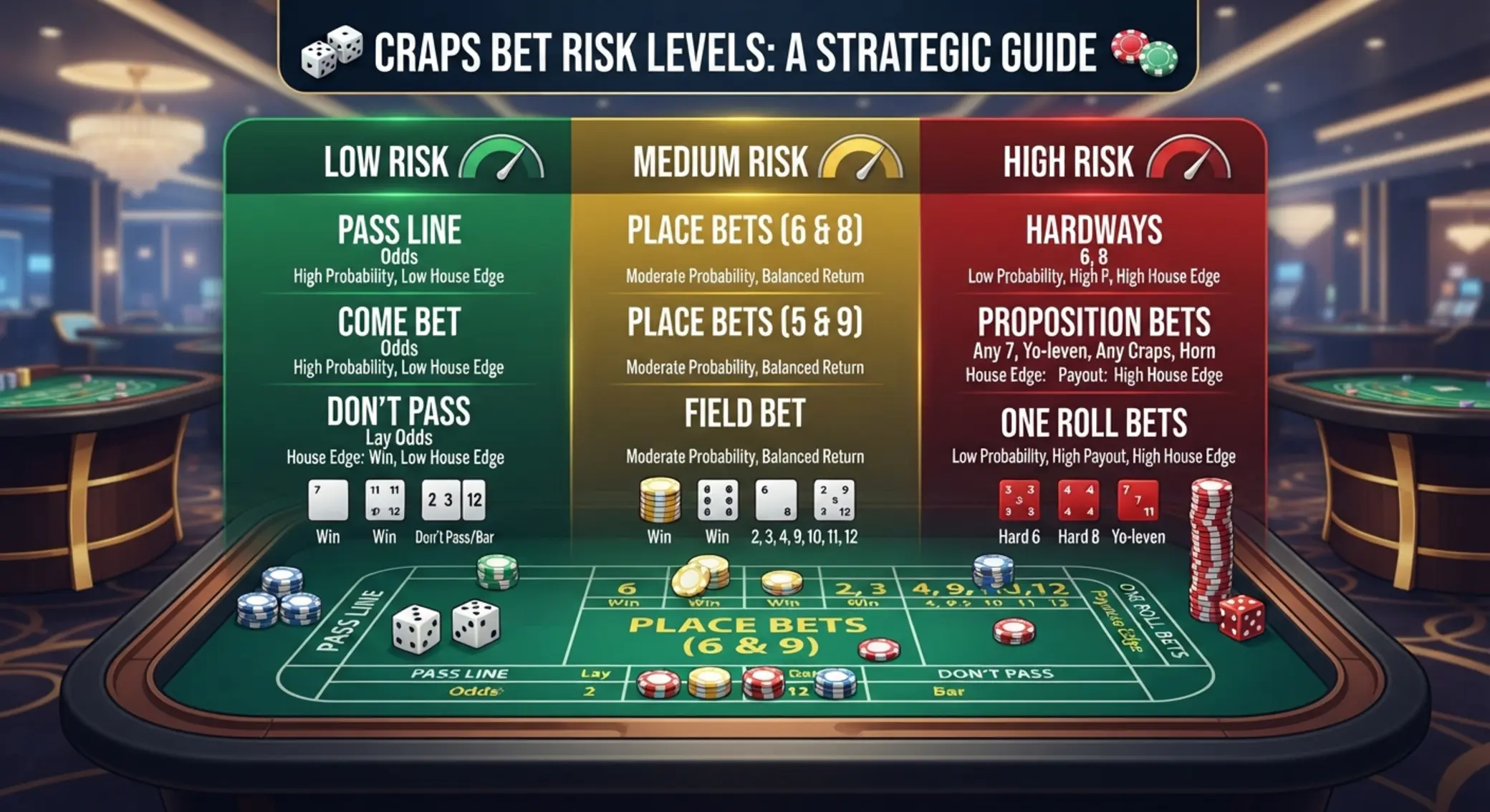 Craps fogadások kockázati szintjeinek vizuális áttekintése