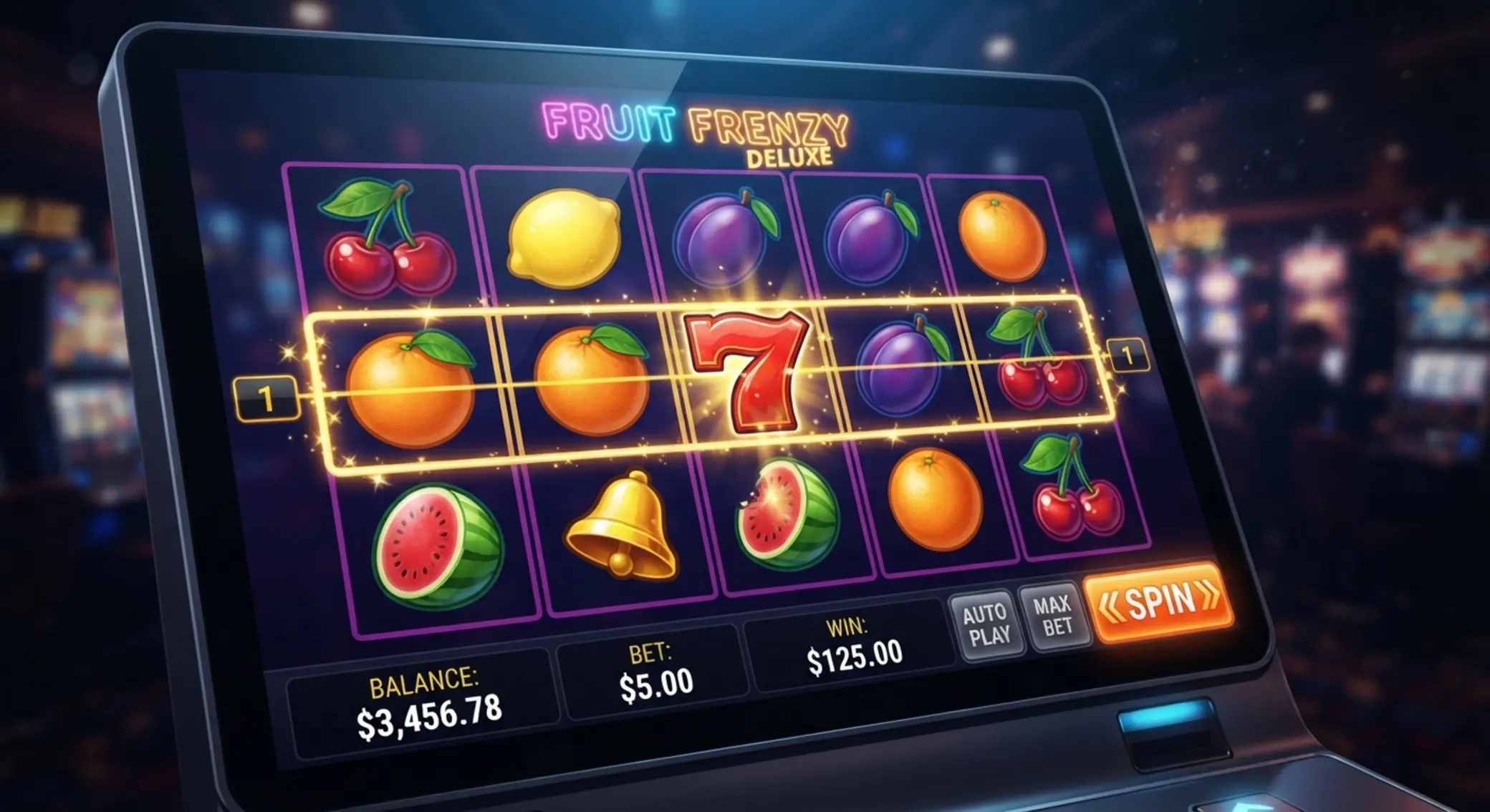 Gyümölcsös slot tárcsák és szimbólumok a játékmenet bemutatásához