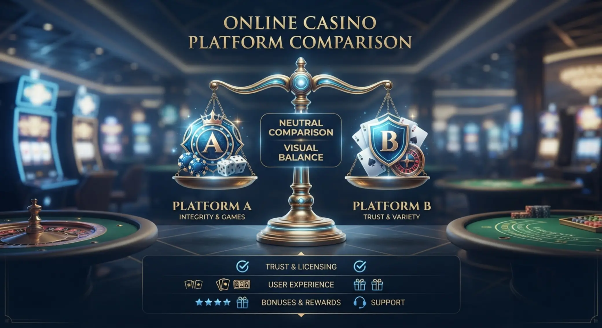Két online kaszinó semleges összehasonlító illusztrációja
