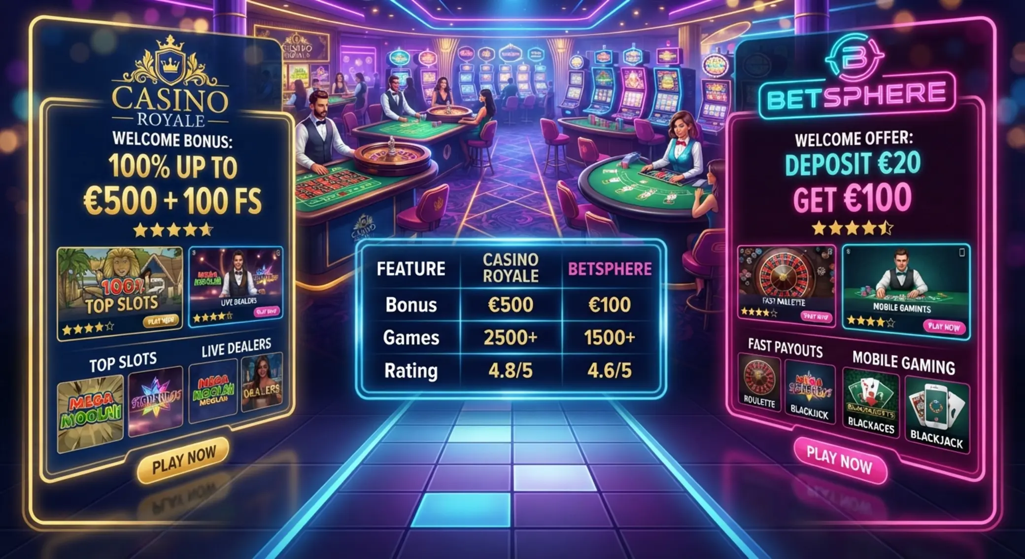 GG Bet és Betmatch kaszinó összehasonlító illusztráció