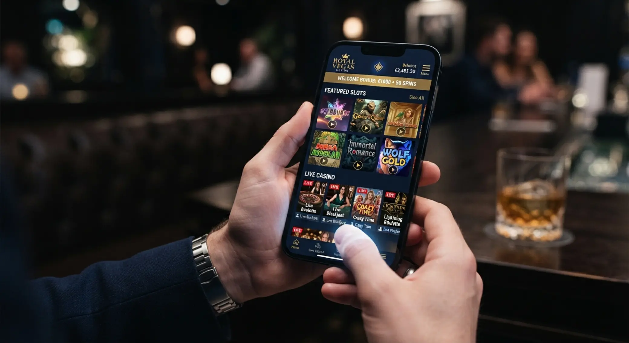 Mobiltelefonon futó online kaszinó felület