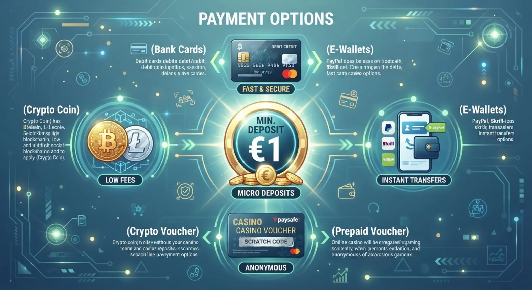 €1 befizetéshez használható fizetési módok Fizetési módok €1 befizetéshez online kaszinóban