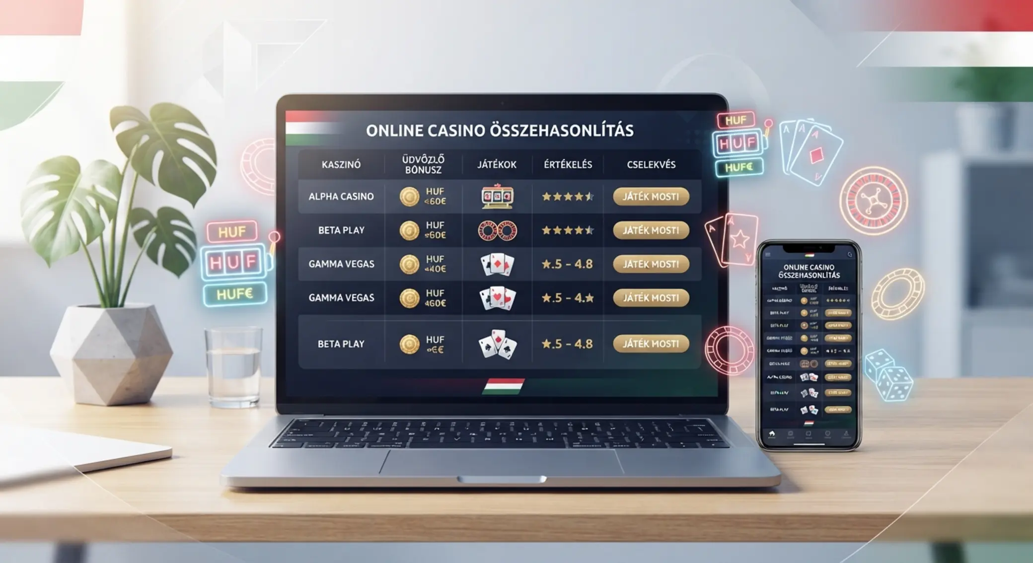Online kaszinó összehasonlító illusztráció magyar játékosoknak