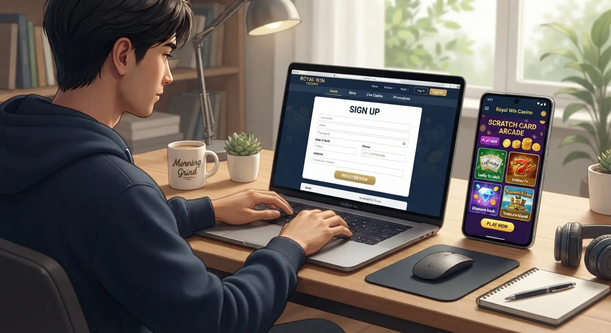 Online sorsjegy kezdése lépésről lépésre Felhasználó regisztrál online kaszinóban és kaparóst választ