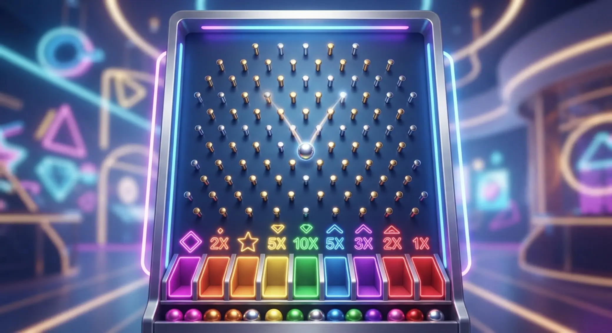 Plinko tábla egy leeső labdával