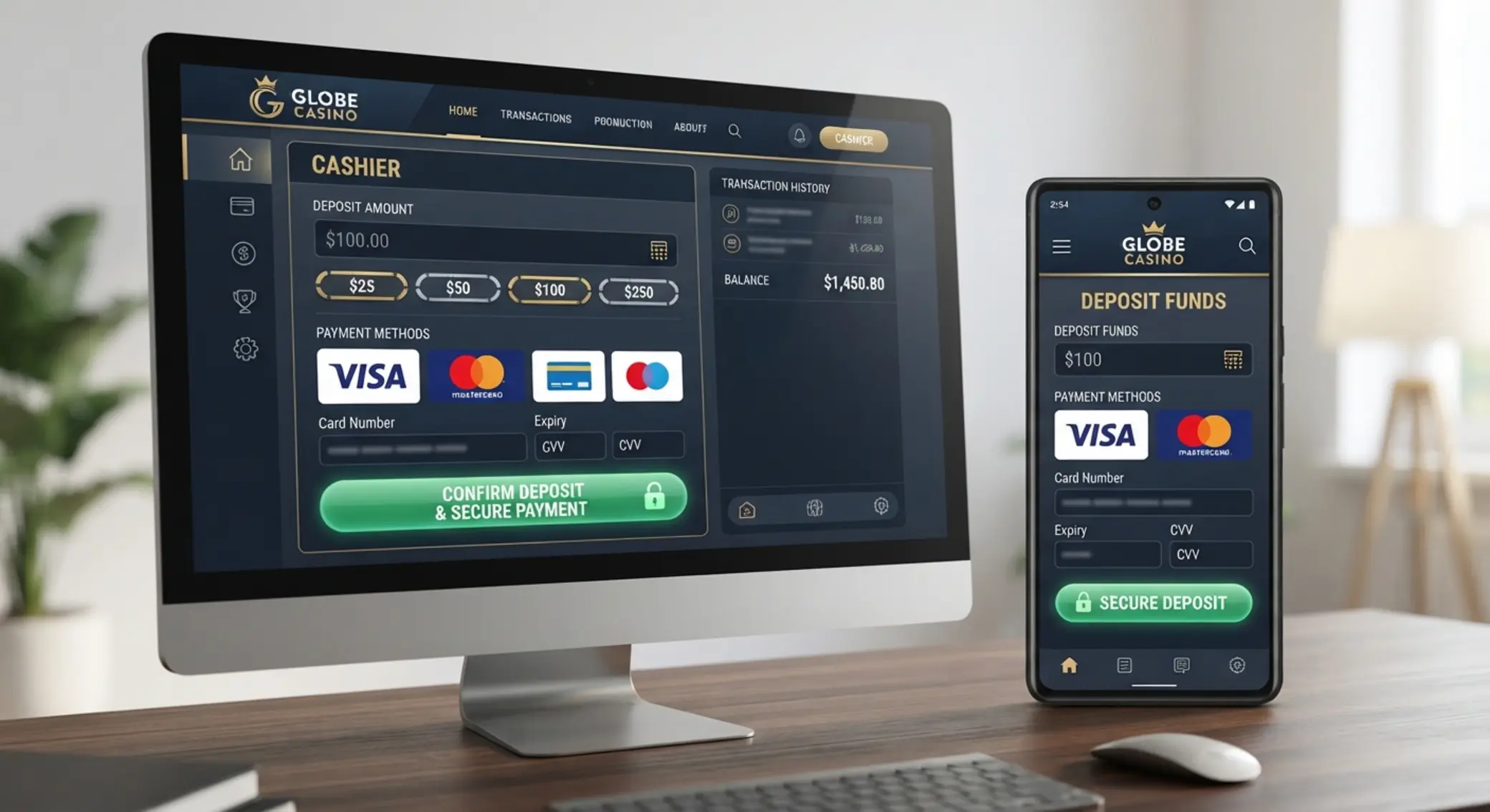 Online kaszinó befizetési felület Visa és Mastercard opciókkal